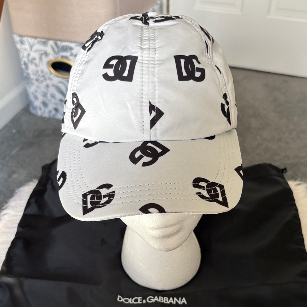 Dolce & Gabbana White Cap with Black DG Logo Print